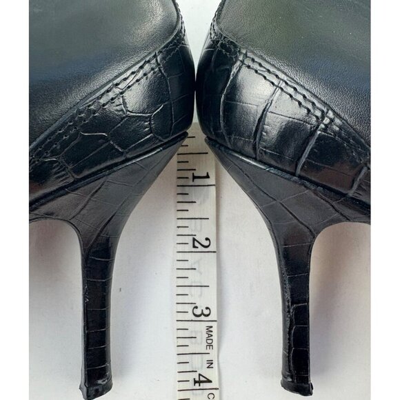 Nine West Black Leather Career Pumps with Croc-Embossed Trim Size 7.5 M - Picture 8 of 9